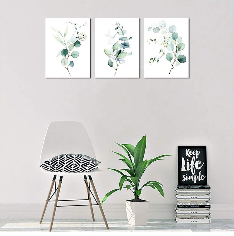 NINEASO Green Leaf Wall Art - Eucalyptus Canvas Pictures, Watercolor Modern Bohemia Botanical Artwork, Contemporary Minimalism Canvas Art Prints for Bedroom Living Room Wall Decor, 12" x - Image 4